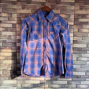 EUC Womens Small Cruel  Blue and Orange Plaid Shirt